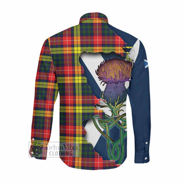 Dewar Tartan Family Crest Long Sleeve Button Shirt Scottish Thistle Celtic Inspired Men's Shirt - Tartan Vibes Clothing