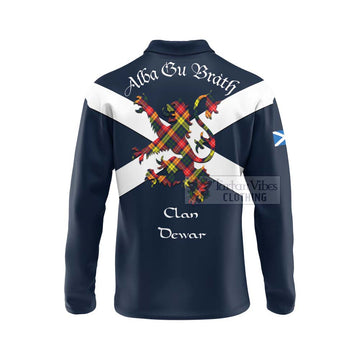 Dewar Tartan Lion Rampant Long Sleeve Polo Shirt Proudly Display Your Heritage with Alba Gu Brath and Clan Name - Tartan Vibes Clothing