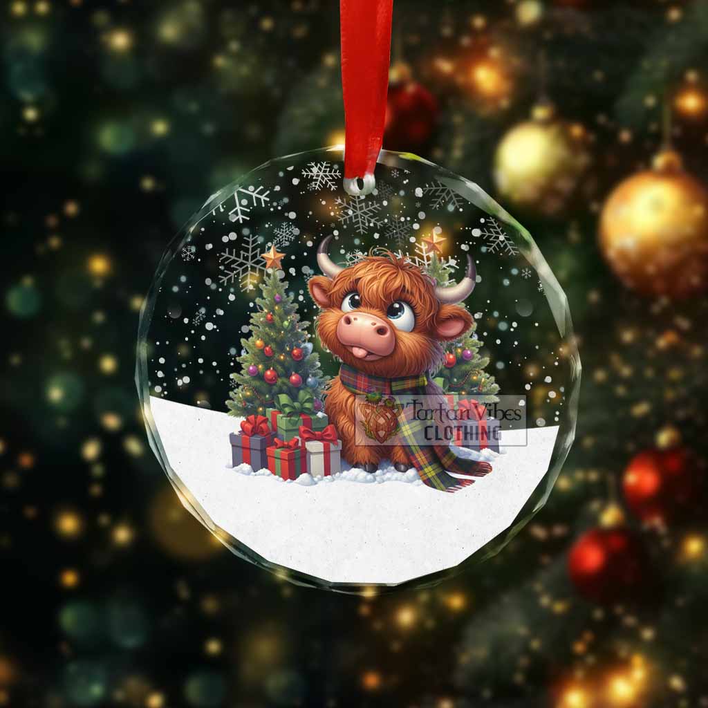 Tartan Vibes Clothing Dewar Clan Christmas Glass Ornament with Adorable Highland Coo