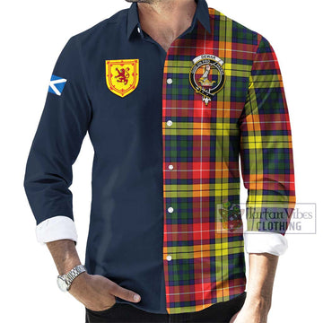 Dewar Tartan Long Sleeve Button Shirt Alba with Scottish Lion Royal Arm Half Style