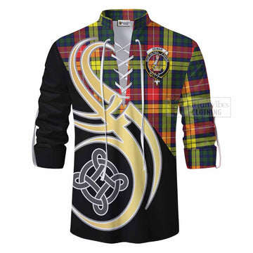 Dewar Tartan Ghillie Kilt Shirt with Family Crest and Celtic Symbol Style - Tartan Vibes Clothing