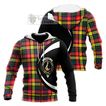 Dewar Tartan Knitted Hoodie with Family Crest Circle Style