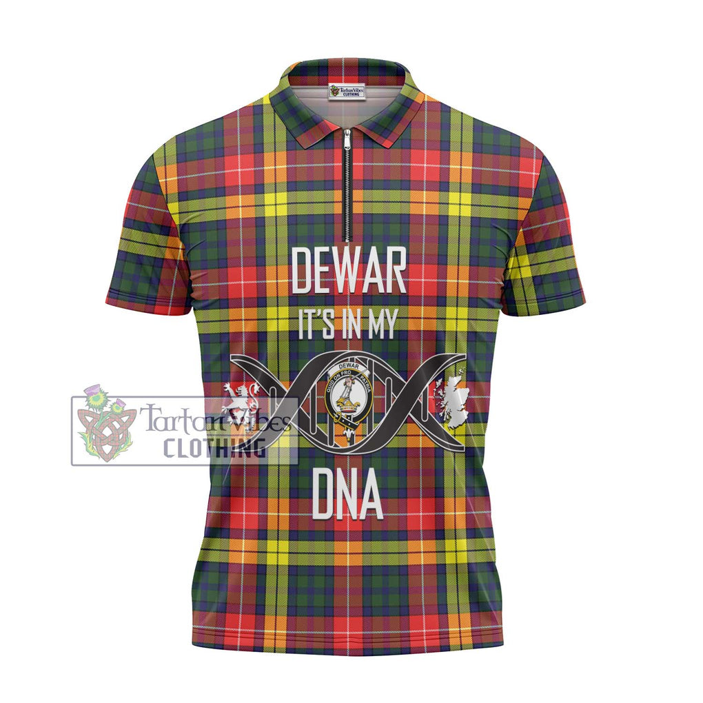 Dewar Tartan Zipper Polo Shirt with Family Crest DNA In Me Style - Tartanvibesclothing Shop