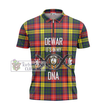 Dewar Tartan Zipper Polo Shirt with Family Crest DNA In Me Style