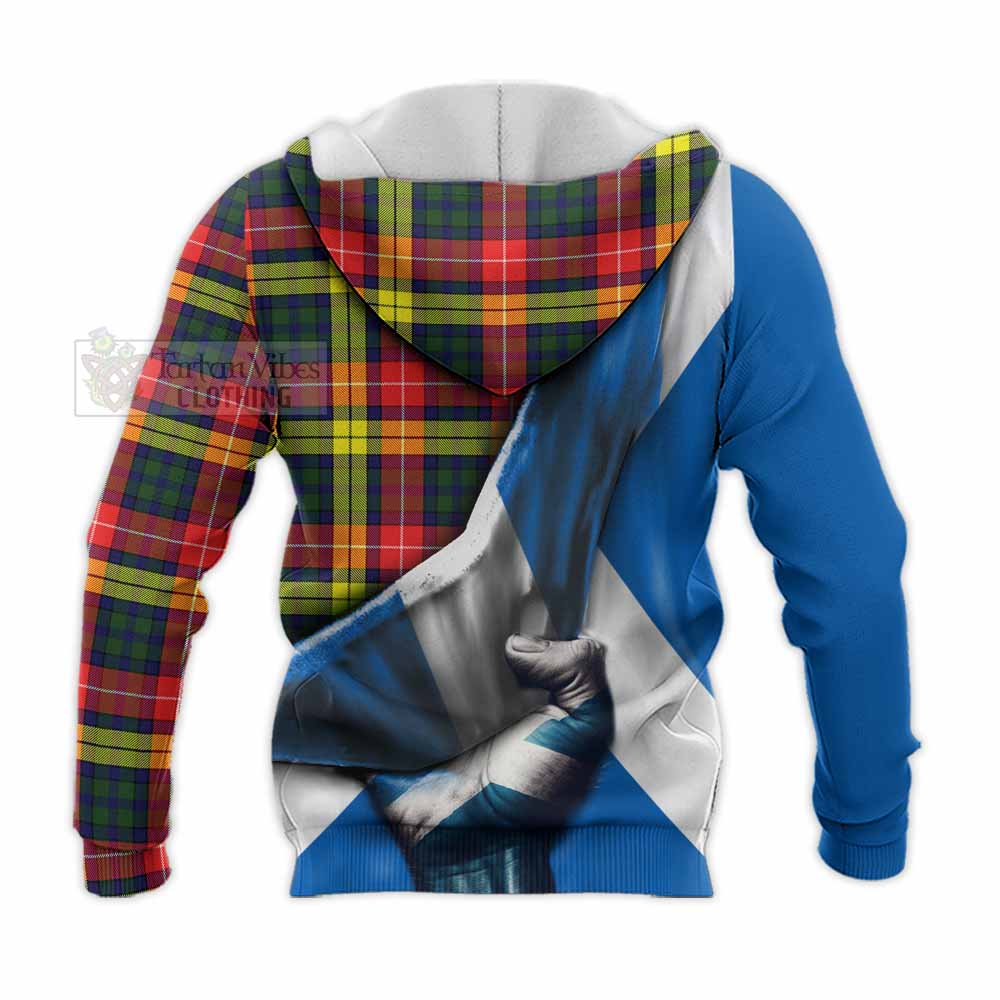 Tartan Vibes Clothing Dewar Tartan Knitted Hoodie with Family Crest Scotland Patriotic Style