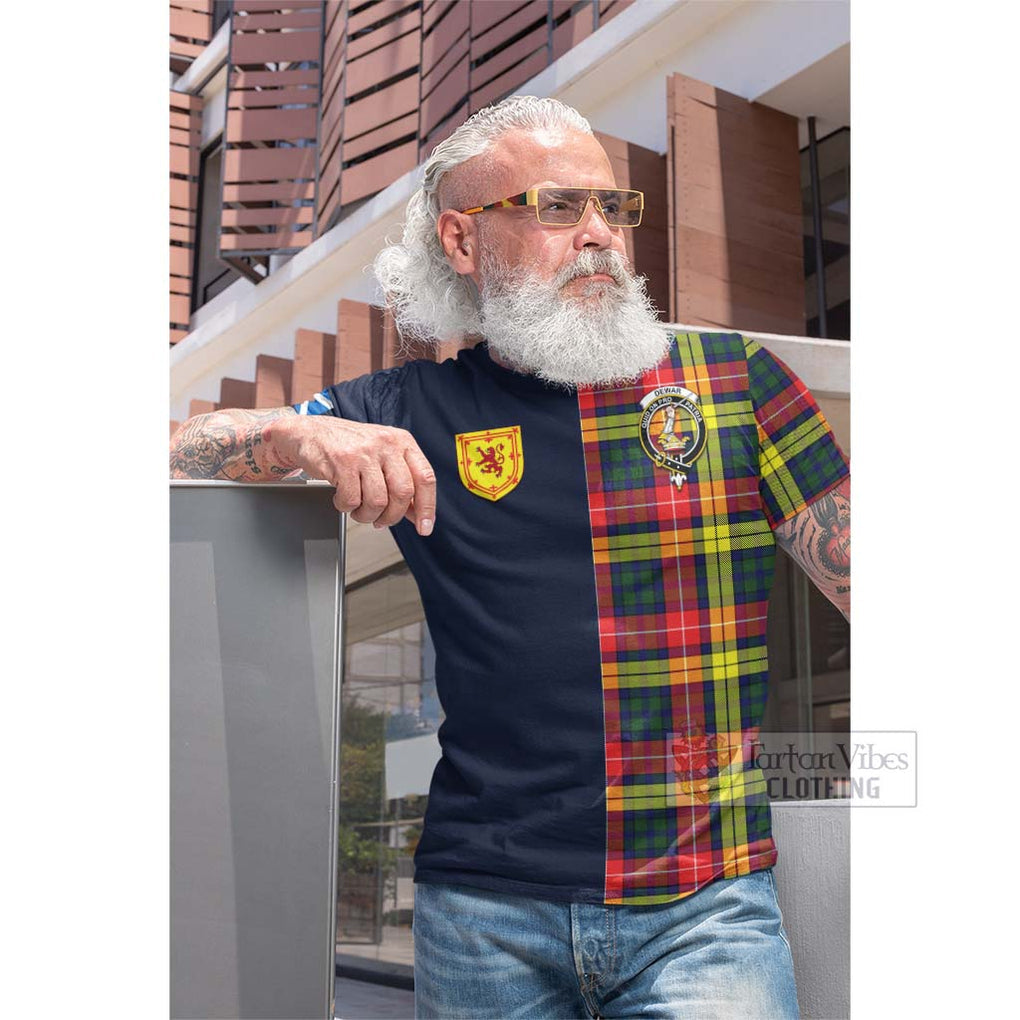 Tartan Vibes Clothing Dewar Tartan Cotton T-shirt with Scottish Lion Royal Arm Half Style