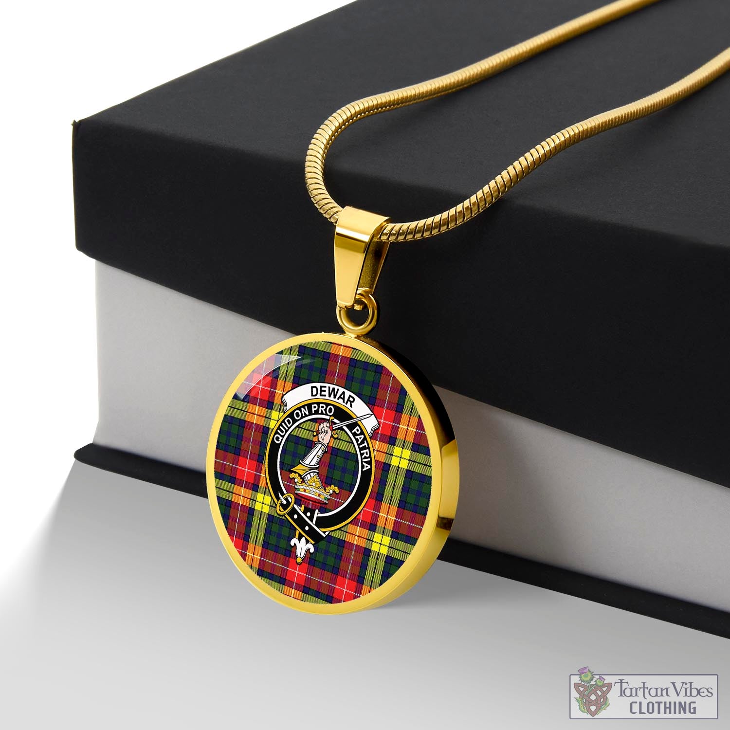 Dewar Tartan Circle Necklace with Family Crest Luxury Necklace (Gold) No - Tartan Vibes Clothing