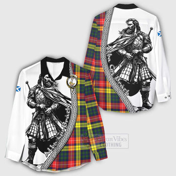 Dewar Tartan Clan Crest Women's Casual Shirt with Highlander Warrior Celtic Style