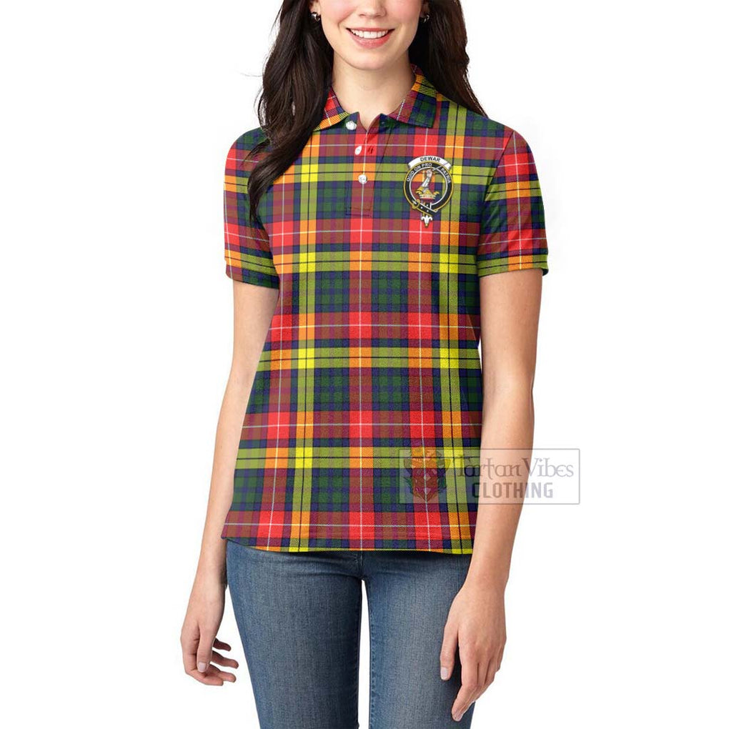 Tartan Vibes Clothing Dewar Tartan Women's Polo Shirt with Family Crest Celtic Skull Style