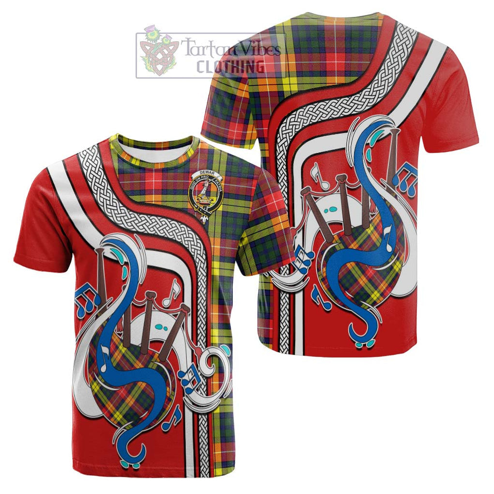 Tartan Vibes Clothing Dewar Tartan Cotton T-shirt with Epic Bagpipe Style