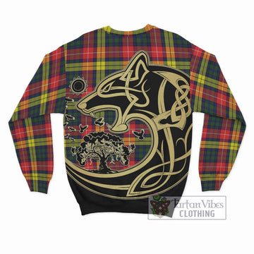 Dewar Tartan Sweatshirt with Family Crest Celtic Wolf Style