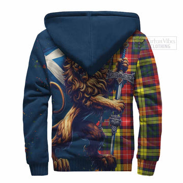 Dewar Tartan Family Crest Sherpa Hoodie with Scottish Majestic Lion