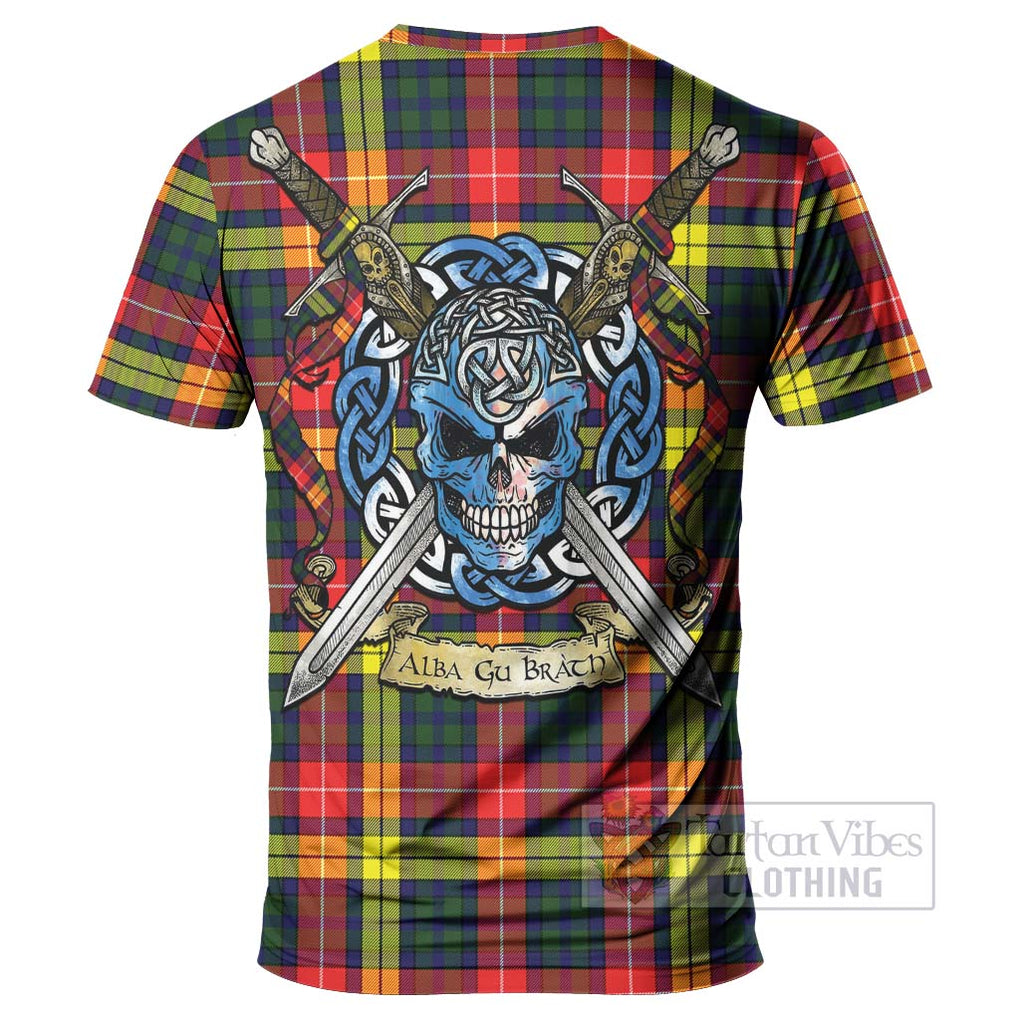 Tartan Vibes Clothing Dewar Tartan T-Shirt with Family Crest Celtic Skull Style