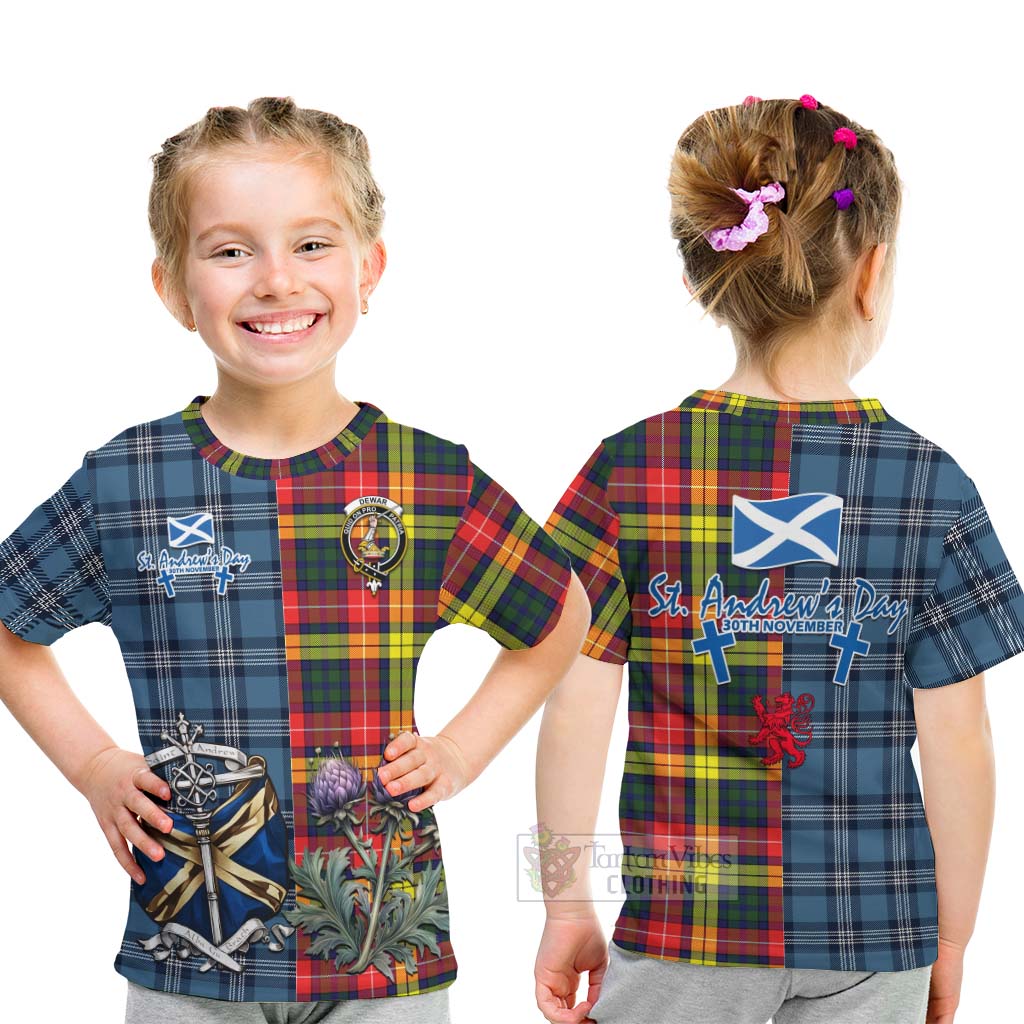 Tartan Vibes Clothing Dewar Tartan Kid T-Shirt Happy St. Andrew's Day Half Tartan Style