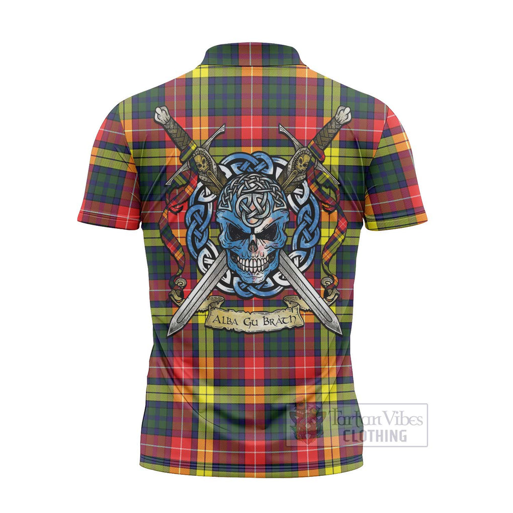 Tartan Vibes Clothing Dewar Tartan Zipper Polo Shirt with Family Crest Celtic Skull Style