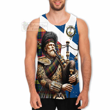 Dewar Tartan Men's Tank Top with Family Crest Scottish Bagpiper Vibes