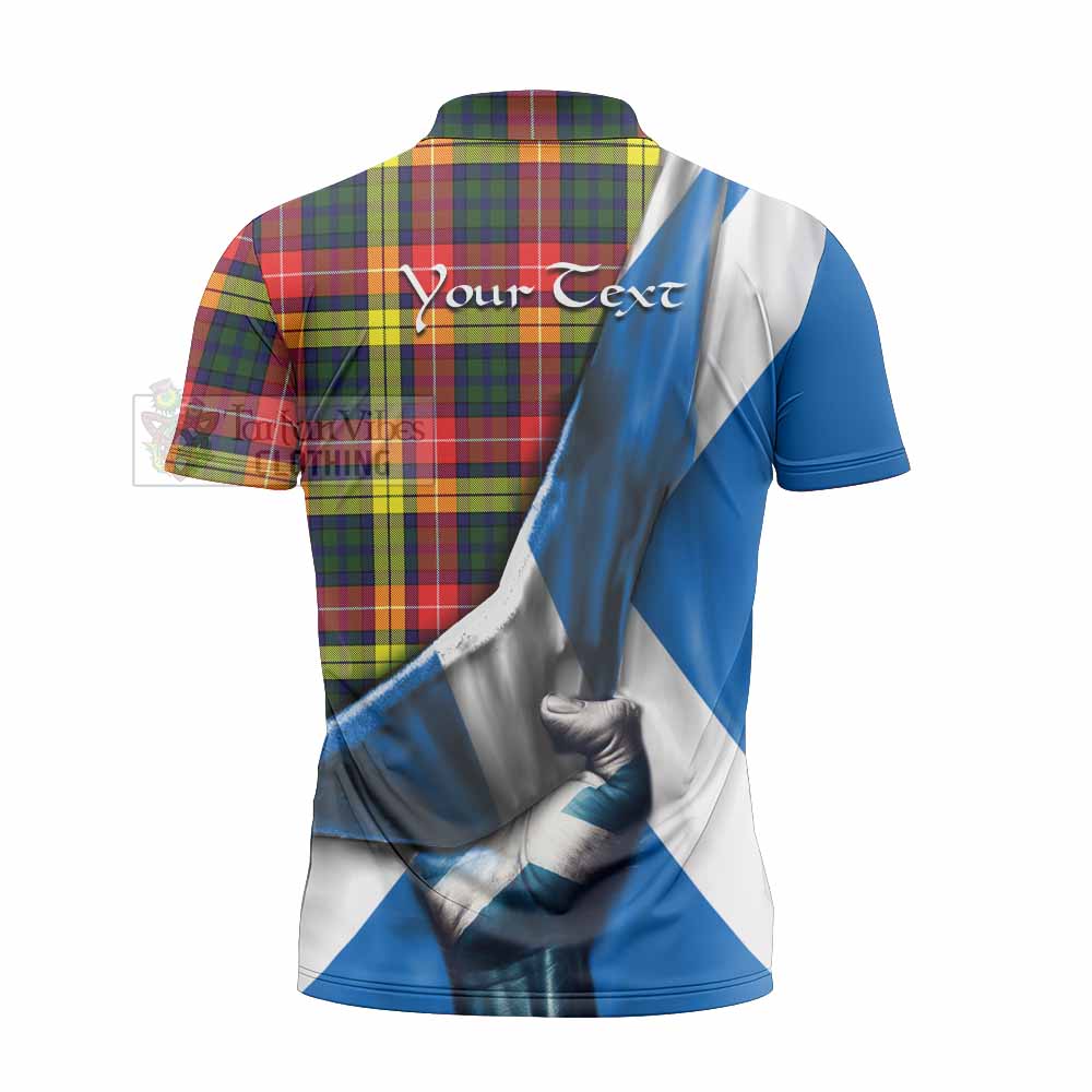 Tartan Vibes Clothing Dewar Tartan Zipper Polo Shirt with Family Crest Scotland Patriotic Style