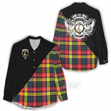 Dewar Tartan Women's Casual Shirt with Family Crest and Military Logo Style