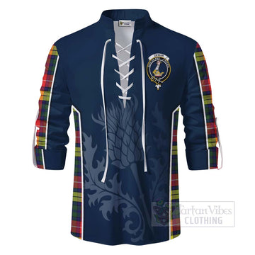 Dewar Tartan Ghillie Kilt Shirt with Family Crest and Scottish Thistle Vibes Sport Style - Tartan Vibes Clothing