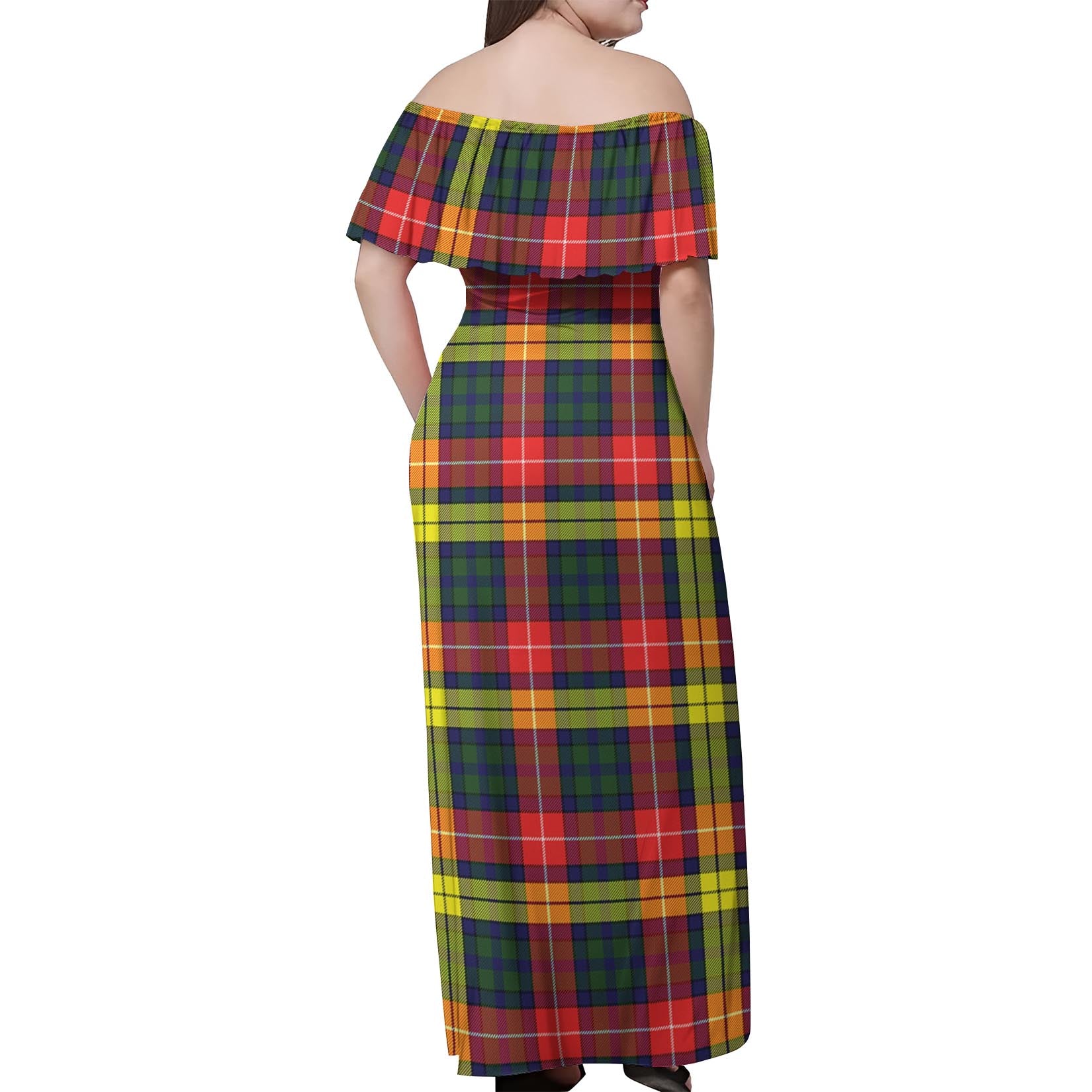 Dewar Tartan Off Shoulder Long Dress - Tartanvibesclothing