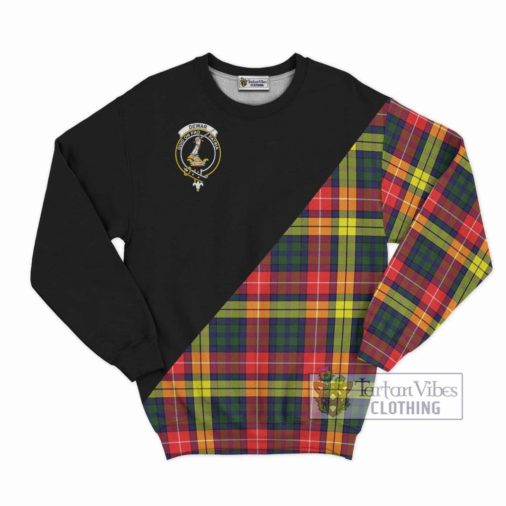 Dewar Tartan Sweatshirt with Family Crest and Military Logo Style - Tartanvibesclothing Shop