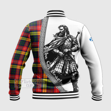 Dewar Tartan Clan Crest Baseball Jacket with Highlander Warrior Celtic Style - Tartan Vibes Clothing