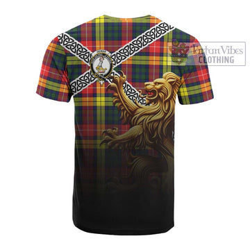 Dewar Crest Tartan Cotton T-shirt with Golden Lion Emblem Celtic Style - Tartan Vibes Clothing