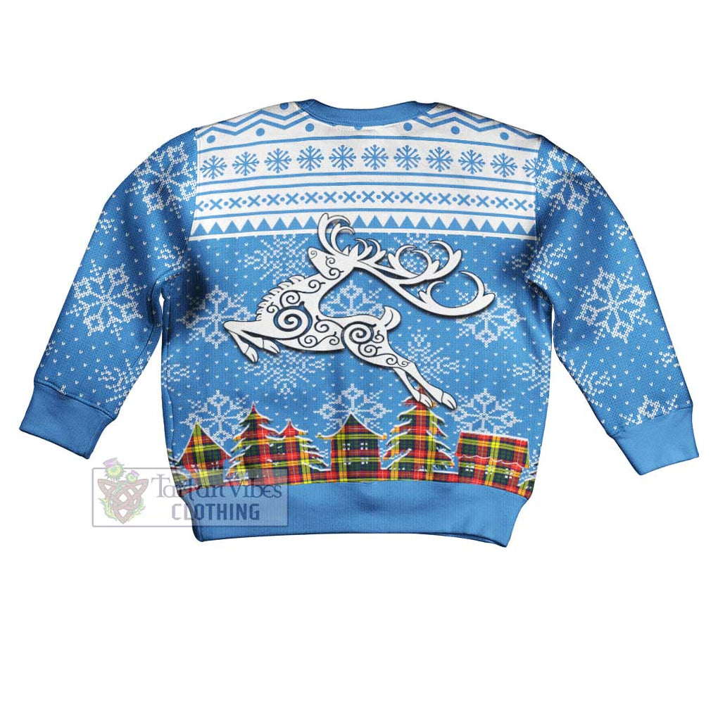 Dewar Clan Christmas Kid Ugly Sweater with Tartan and Celtic Reindeer Style - Tartan Vibes Clothing