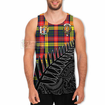 Dewar Crest Tartan Men's Tank Top with New Zealand Silver Fern Half Style