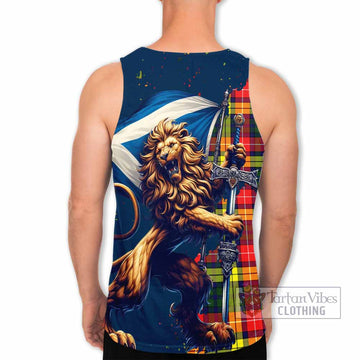 Dewar Tartan Family Crest Men's Tank Top with Scottish Majestic Lion