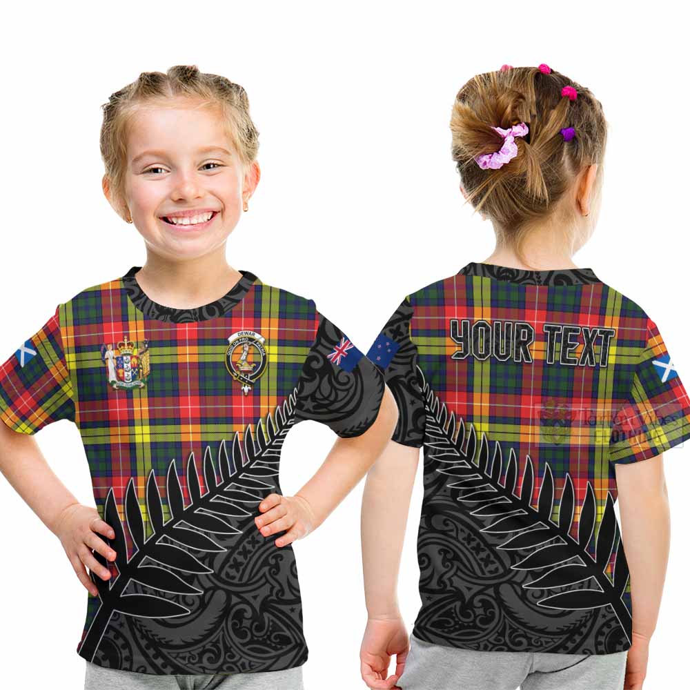 Tartan Vibes Clothing Dewar Crest Tartan Kid T-Shirt with New Zealand Silver Fern Half Style