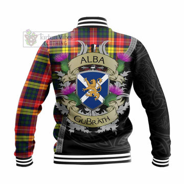 Dewar Tartan Family Crest Baseball Jacket Lion Rampant Royal Thistle Shield Celtic Inspired - Tartan Vibes Clothing