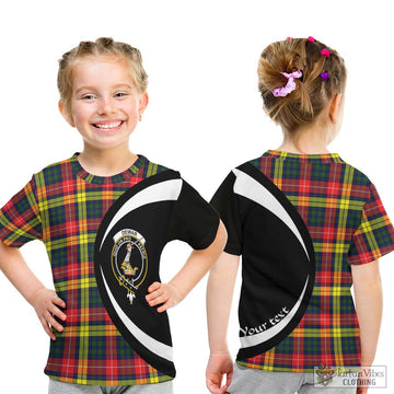 Dewar Tartan Kid T-Shirt with Family Crest Circle Style