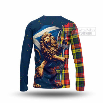 Dewar Tartan Family Crest Long Sleeve T-Shirt with Scottish Majestic Lion