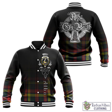 Dewar Tartan Baseball Jacket Featuring Alba Gu Brath Family Crest Celtic Inspired