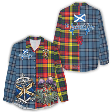 Dewar Tartan Women's Casual Shirt Happy St. Andrew's Day Half Tartan Style