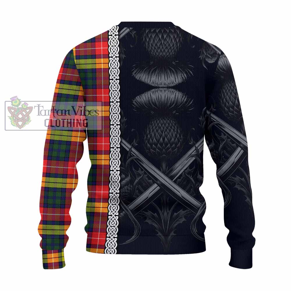 Dewar Tartan Knitted Sweater with Family Crest Cross Sword Thistle Celtic Vibes - Tartan Vibes Clothing