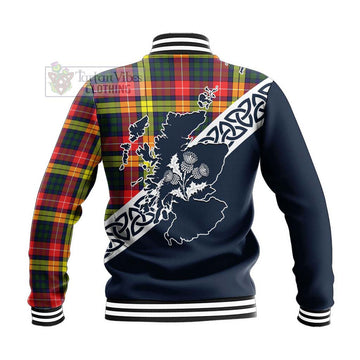 Dewar Tartan Baseball Jacket Featuring Thistle and Scotland Map - Tartan Vibes Clothing
