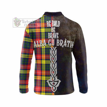 Dewar Tartan Family Crest Long Sleeve Polo Shirt Alba Gu Brath Be Brave Lion Ancient Style - Tartan Vibes Clothing