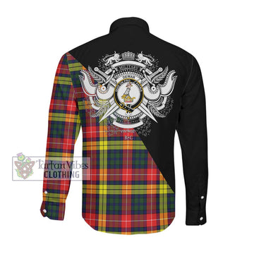 Dewar Tartan Long Sleeve Button Shirt with Family Crest and Military Logo Style