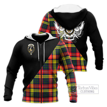 Dewar Tartan Knitted Hoodie with Family Crest and Military Logo Style