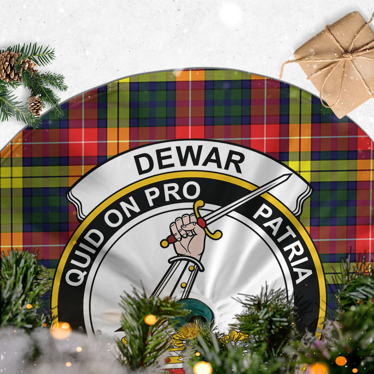 Dewar Tartan Christmas Tree Skirt with Family Crest - Tartan Vibes Clothing