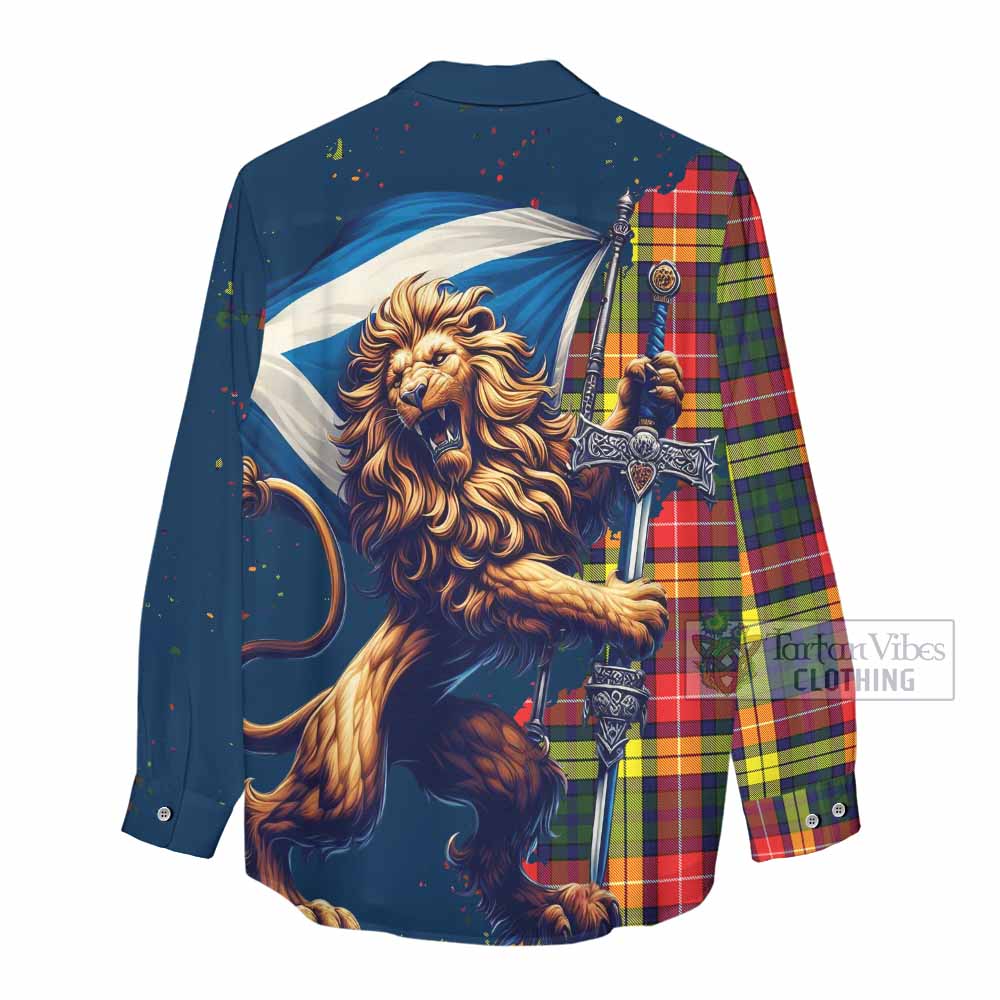 Tartan Vibes Clothing Dewar Tartan Family Crest Women's Casual Shirt with Scottish Majestic Lion