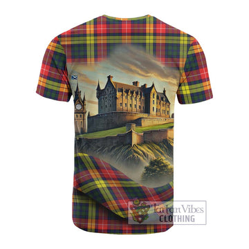 Dewar Tartan Family Crest Cotton T-shirt with Scottish Ancient Castle Style - Tartan Vibes Clothing
