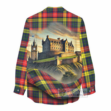 Dewar Tartan Family Crest Women's Casual Shirt with Scottish Ancient Castle Style - Tartan Vibes Clothing