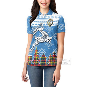 Dewar Clan Christmas Women's Polo Shirt Celtic Reindeer Style - Tartan Vibes Clothing