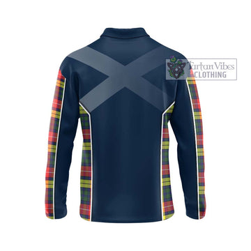 Dewar Tartan Long Sleeve Polo Shirt with Family Crest and Lion Rampant Vibes Sport Style - Tartan Vibes Clothing
