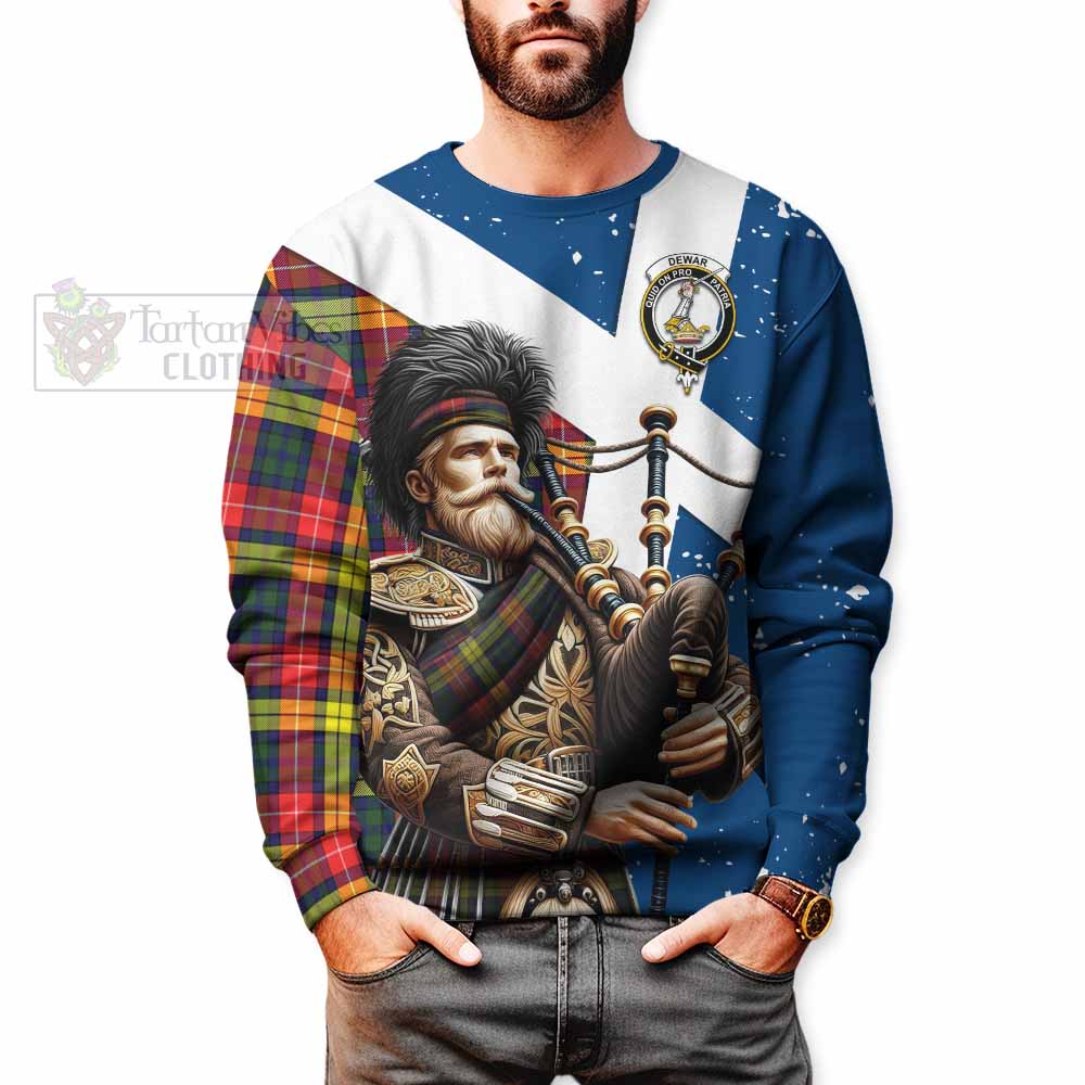 Dewar Tartan Sweatshirt with Family Crest Scottish Bagpiper Vibes - Tartan Vibes Clothing