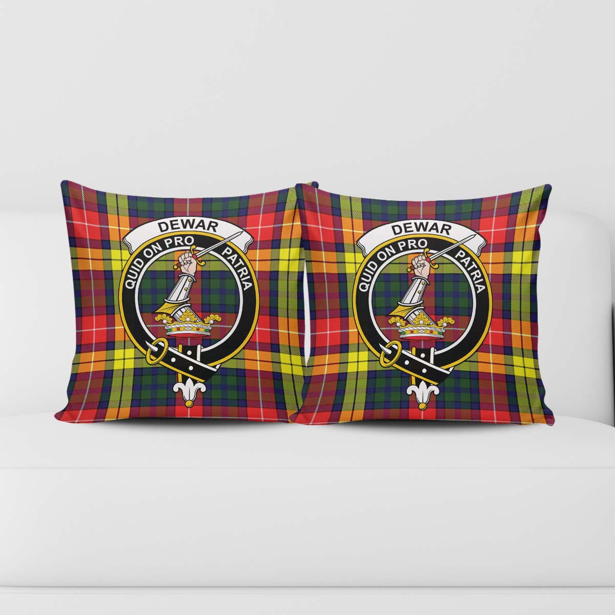 Dewar Tartan Pillow Cover with Family Crest - Tartanvibesclothing