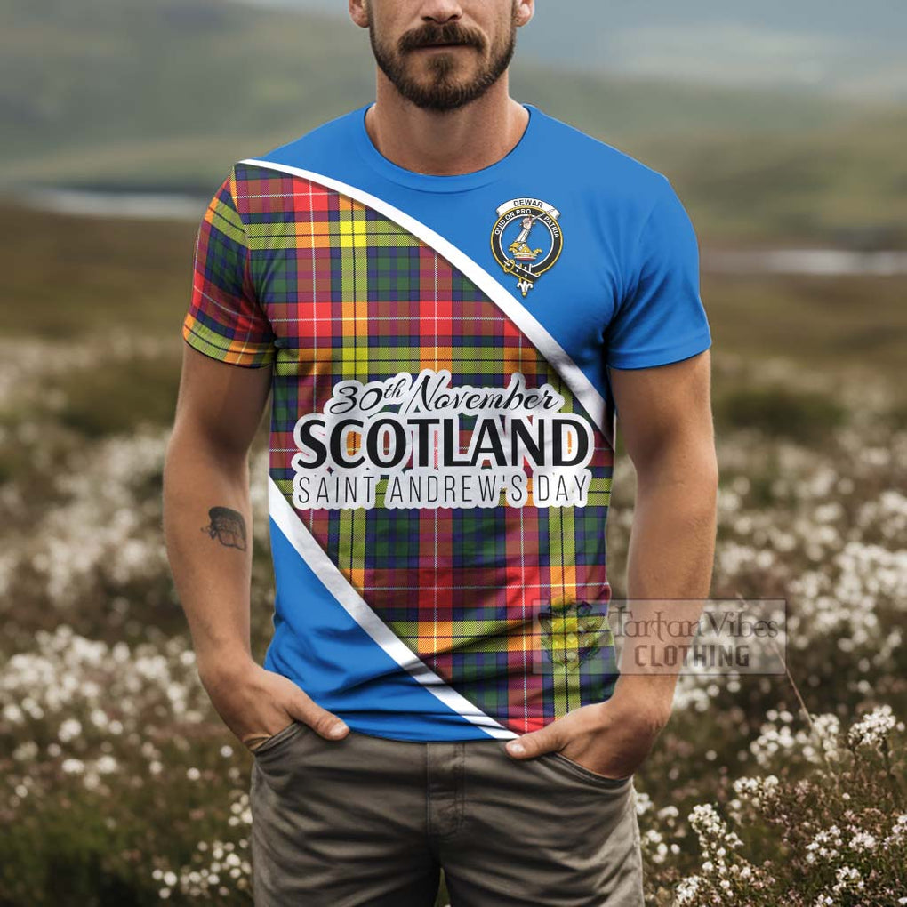 Tartan Vibes Clothing Dewar Family Crest Tartan T-Shirt Celebrate Saint Andrew's Day in Style